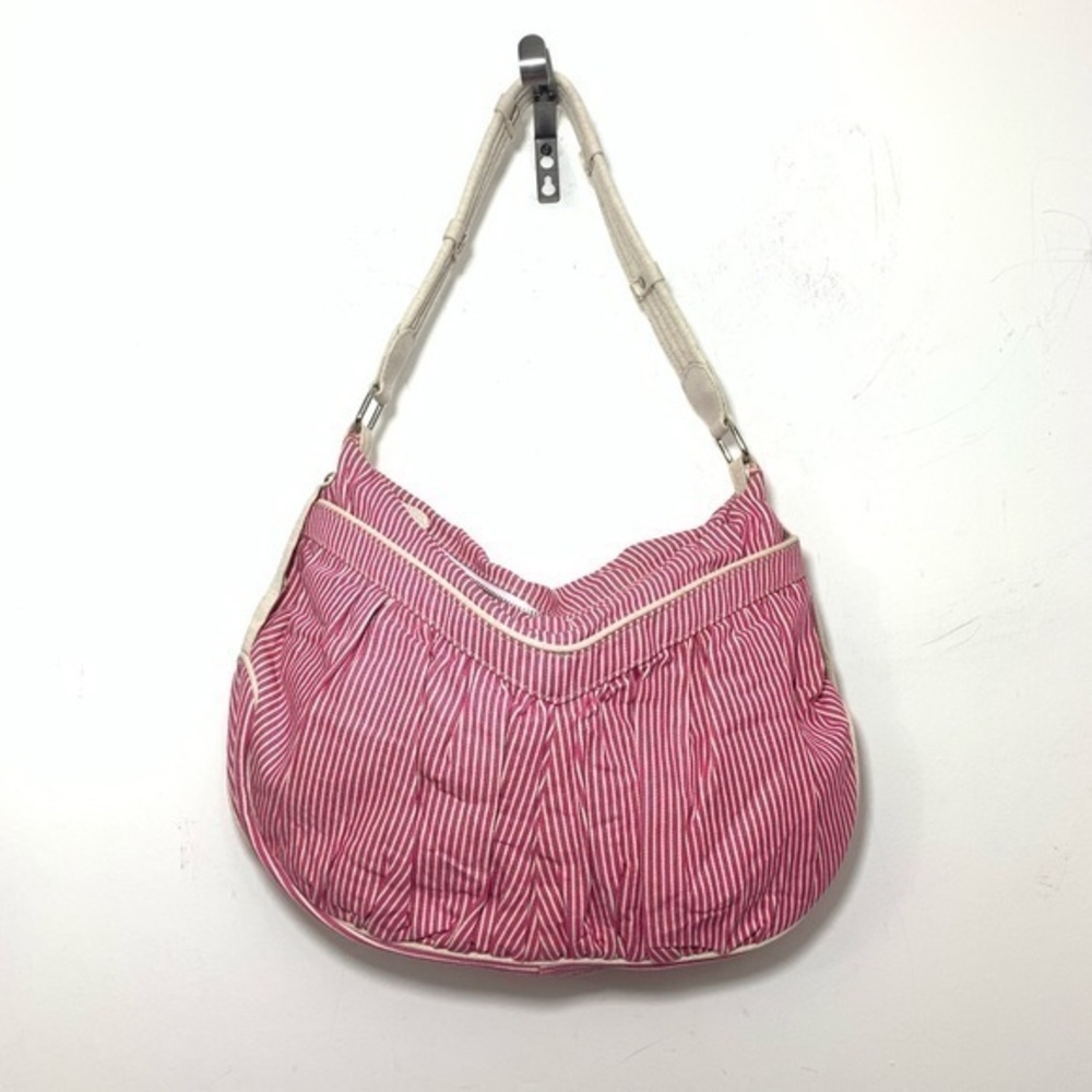 Laura merkin  striped canvas cotton shoulder purse